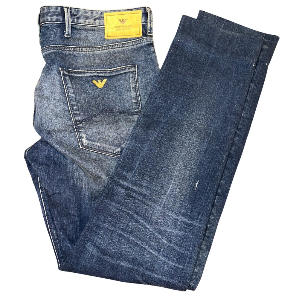 Y2K Armani Jeans Men Slim Fit Distressed Medium Wash Eagle Logo 36x33 or 36 NWOT